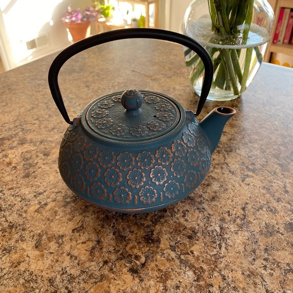 Anthropologie Other - Cast iron blue floral tea kettle with strainer